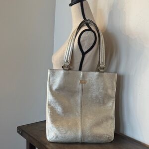 Cole Haan Village Pebbled Leather Metallic Muted Gold Tote Bag Everyday Handbag